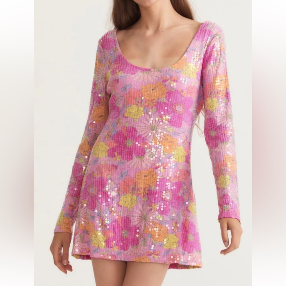 LoveShack Fancy Rupert Sequined Floral Mini Dress